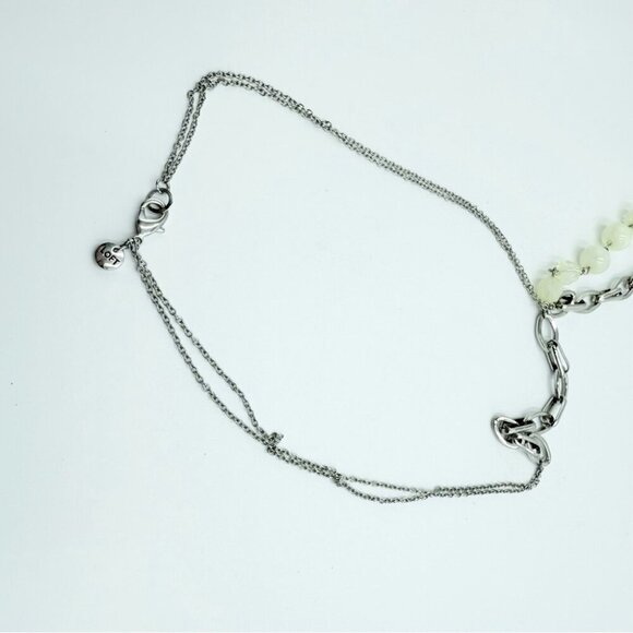 Loft Ann Taylor Silver Tone and Cream Acrylic Beaded Long Necklace - Picture 7 of 8